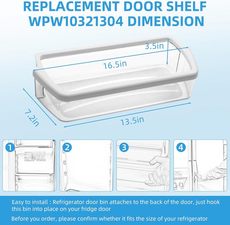 Fetechmate WPW10321304 Refrigerator Door Shelf Bin Replacement for Whirl-pool Fridge Replace W10321304 WRS325FDAM04, WRS325FDAB02, WRS325FDAB06, WRS325FDAM02, WRS325FDAD02, ED5FVGXWS00 by - 1 PACK - Image 3